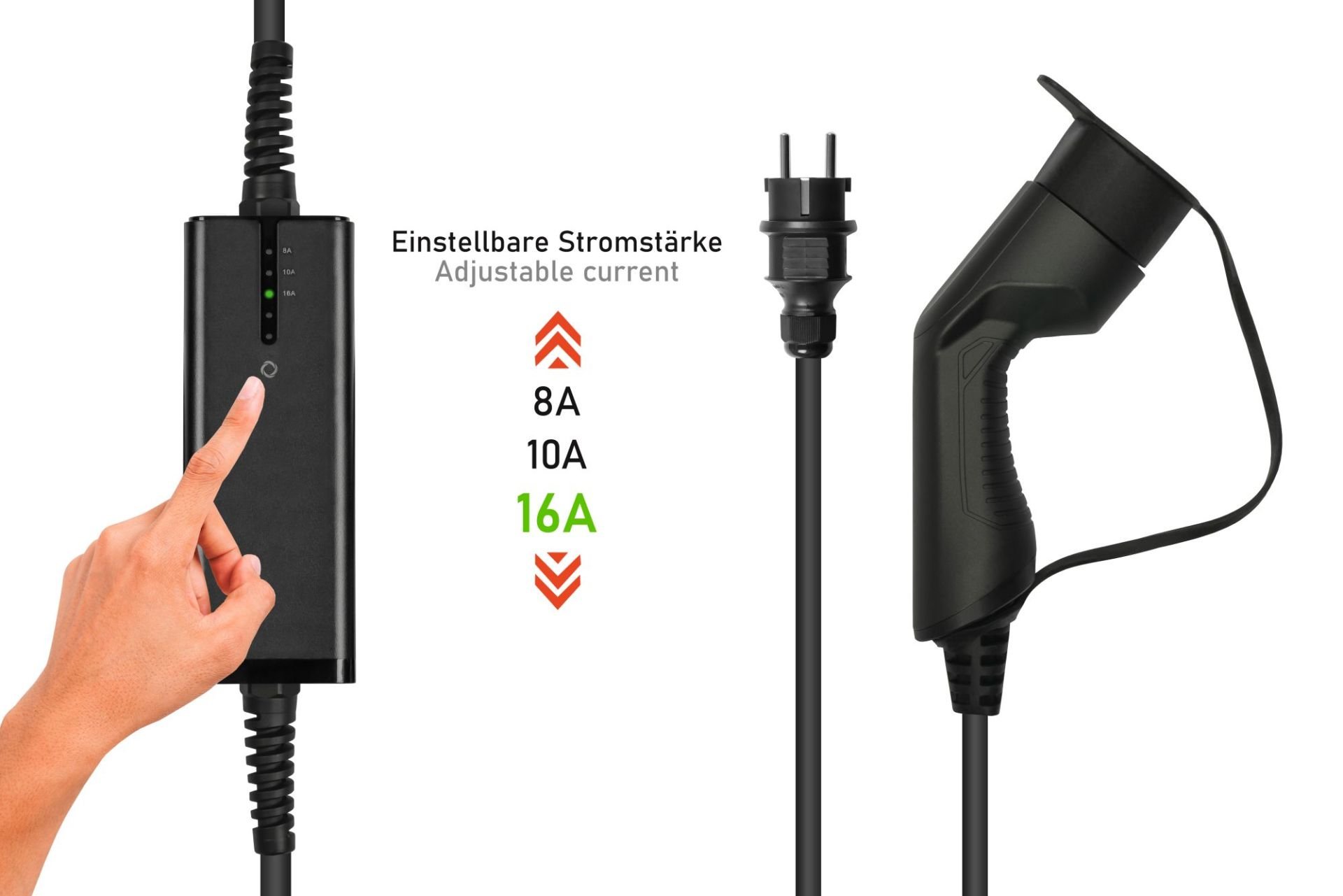 Typ 2 Ladegerät mit geradem Schutzkontakt-Stecker, für Elektro- u. Hybridfahrzeuge, 3,6kW, schwarz, 5m – Bild 4